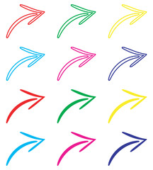 Poster - Curved arrow icon vector. Arrow pointer icon sign symbol in trendy flat style. Set elements in colored icons. Arrow right vector icon illustration isolated on white background