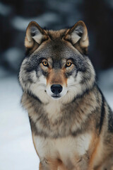 Wall Mural - wolf portrait in snowy winter, grey or gray predator wildlife beast, dangerous wild animal face, fur