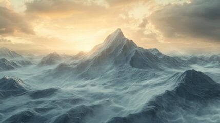 Wall Mural - A Majestic Mountain Range Bathed in Golden Sunlight with Clouds