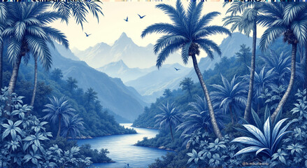 Wall Mural - tropical island with trees