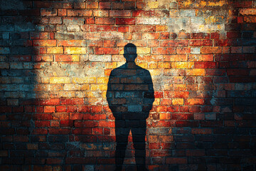Poster - an image of a person's shadow cast against a brick wall, with the shadow forming a series of thought