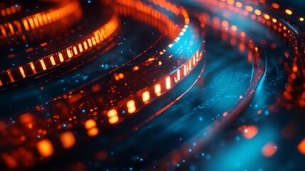 Wall Mural - a close up of a film strip with blurry lights on it