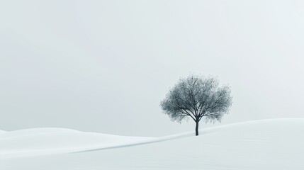 Poster - a lone tree in a snowy landscape with a gray sky in the background