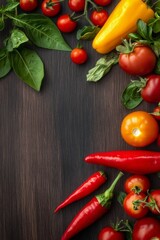 Fresh vegetables and herbs arranged on a textured surface for culinary preparation