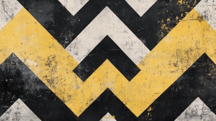 Sticker - Grungy textured surface with diagonal yellow and black stripes in industrial setting