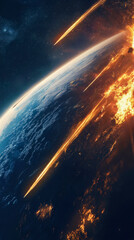 Wall Mural - asteroid and meteor collide with earth as comet approaches, universe wallpaper depicts galaxy explos