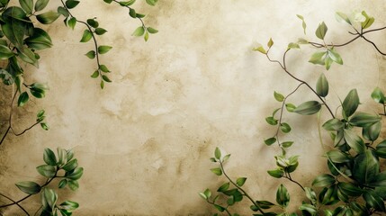 Wall Mural - The background is plain and beige, with some green leaves and branches partially visible around the edges of the frame