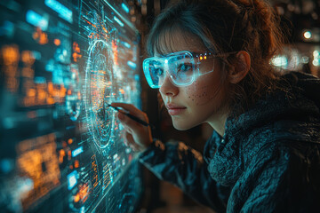 Fototapete - A person creating a virtual masterpiece using an augmented reality interface, symbolizing the future of art and technology.