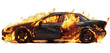 © Nemanja - Car engulfed in fire isolated on transparent background, burning automobile with flames, emergency situation with engine, accident scene showing vehicle safety concerns, fiery auto transport disaster