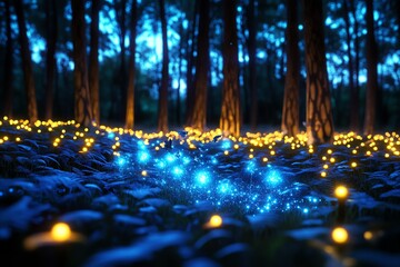 Poster - A dreamlike forest where the trees are made of light, and the leaves are glowing galaxies, with cosmic creatures moving silently in the shadows
