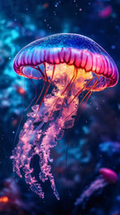 Sticker - Jellyfish floating in underwater aquarium, marine animal in exotic aquatic environment, tropical wildlife wallpaper design, translucent sea creature in nature