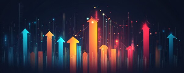 Poster - Upward trend  illustration depicting growth with vibrant digital arrows and graph elements