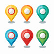 © Mohamed - Set of six colorful map pin icons in flat style, each with a unique color and design. Perfect for web design, mobile apps, or any project that requires location markers.