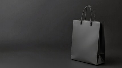 Simple black shopping bag displayed on a dark background highlighting its elegant shape