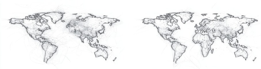 Icon depicting a single line drawing of the earth globe on a white background. Minimalistic illustration of the world map with global network connections.