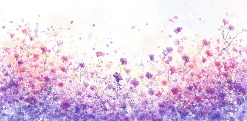 Wall Mural - Decorative blossom bloom botanical floral pink purple flowers watercolor painting on white canvas.