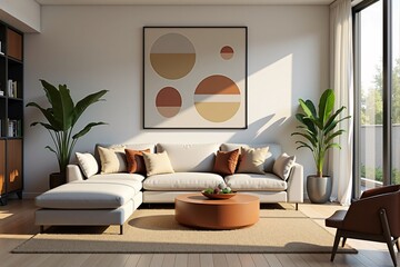 Wall Mural - A decorate new living room with modern art pieces