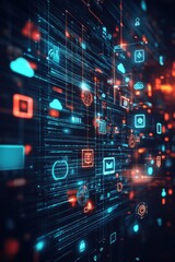 Poster - Modern digital interface with glowing data icons representing cloud computing and communication technology