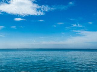 Landscape beautiful summer panorama wide horizon look viewpoint  shore open sea beach cloud clean and blue sky background calm nature ocean wave water nobody travel at thailand chonburi sun day time