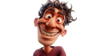 Wall Mural - A 3D Cartoon Man with Wavy Brown Hair Smiling