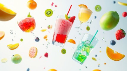 Wall Mural - Fresh Fruit Cocktails with Floating Slices and Ice