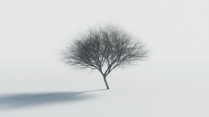 Poster - A Single Bare Tree Casts a Shadow on a White Background