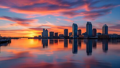 Elegant Minimalist Sunset Over Tampa Cityscape Capturing Modern Tranquility and Visual Appeal