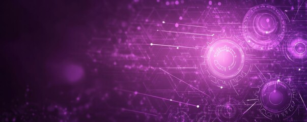 Poster - graphic design with purple background featuring abstract gears and light effects
