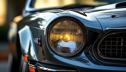 Wall Mural - Illuminating details of sleek car headlights showcasing modern design and craftsmanship