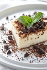 Wall Mural - Cheesecake with chocolate shortbread cookies on a white plate