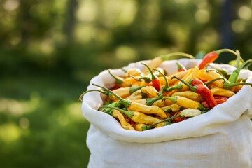 An orange and yellow bowl of dried chili peppers