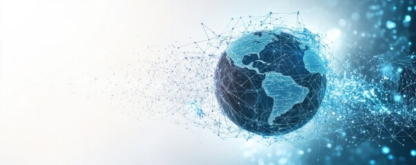 Fototapete - Abstract blue background with digital globe and network connections representing global communication and technology