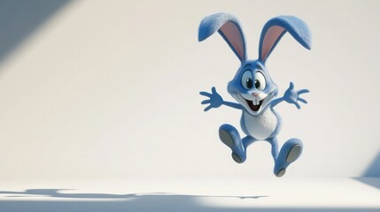 Wall Mural - A Cheerful Blue Bunny Leaping in Mid-Air