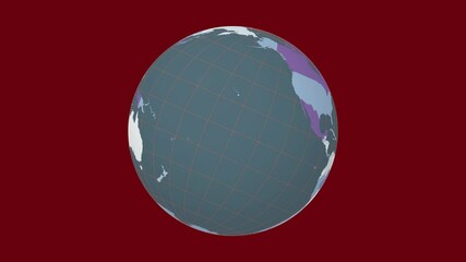 Poster - Spinning globe. Tilted sphere view. Slow speed planet rotation. Colored countries style. World map with sparse graticule lines on dark background. Splendid animation.