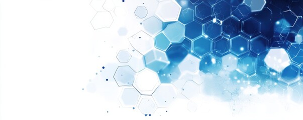 Poster - Abstract blue hexagons on a white background with sparkles and a futuristic digital feel