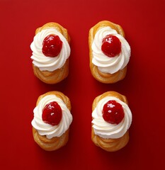 Wall Mural - Dessert eclair with berry and cream filling on a neutral background