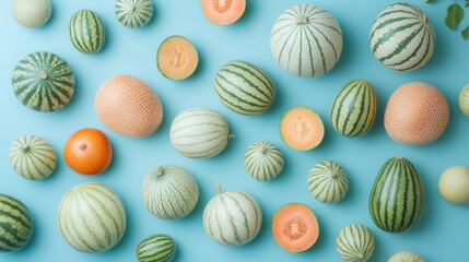 Cantaloupes on a pale background, stock photo