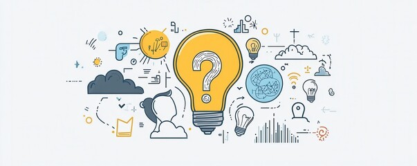Poster - Creative illustration of a light bulb with question mark exploring ideas and innovation concept