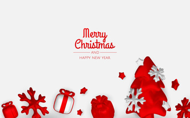 Wall Mural - Merry Christmas and happy new year background. Christmas tree, Gift boxes, Christmas balls. Christmas element for web, banners, greeting card, template design.