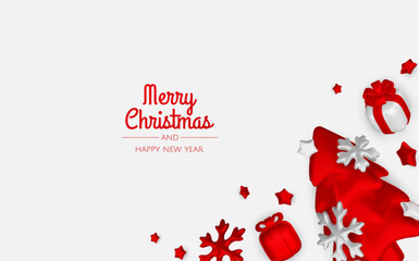 Wall Mural - Merry Christmas and happy new year background. Christmas tree, Gift boxes, Christmas balls. Christmas element for web, banners, greeting card, template design.