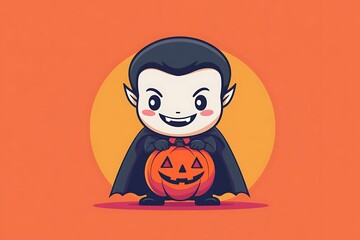 Wall Mural - Cute Cartoon Vampire Holding a Pumpkin for Halloween