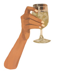 Poster - PNG Hand holding cocktail painting fashion glass.