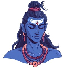 Wall Mural - Hindu god Shiva with third eye, long hair, moon and beads.