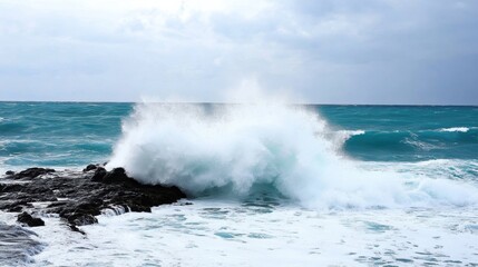 Sticker - Dynamic Ocean Waves Crashing on Rocky Shoreline