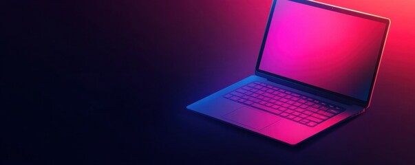 Poster - Isometric laptop with vibrant gradient background illustrating technology and digital concepts