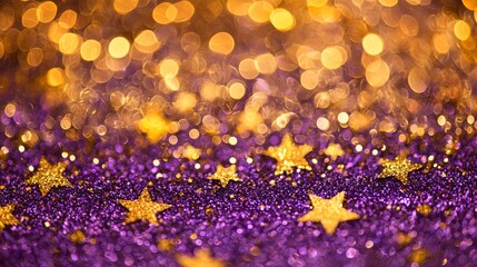 Wall Mural - A festive celebration themed image of 2025 numbers on a glitter background with confetti, a concept of new year 2025 with a purple background and golden stars