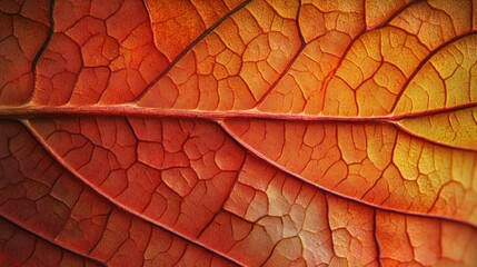 Wall Mural - Close-up of a Red and Yellow Autumn Leaf Vein Pattern