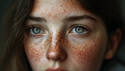 Wall Mural - Introspective Close-Up of Freckled Eyes Reflecting Depth and Emotion