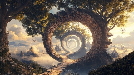 Stone Tree Portal Leading to a Fantasy World