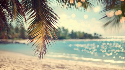 the background of the tropical beach is blurred. Summer vacation.